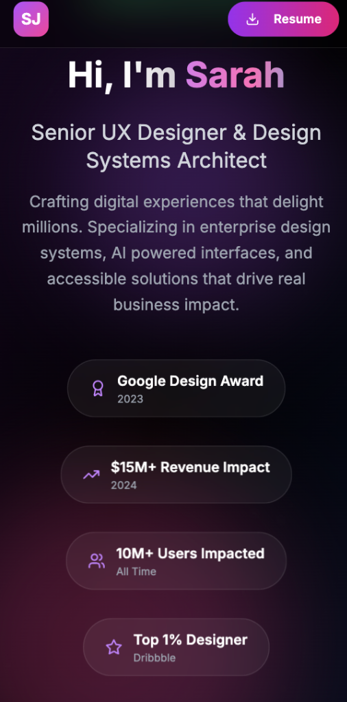 Sarah Johnson - UX Designer portfolio website example